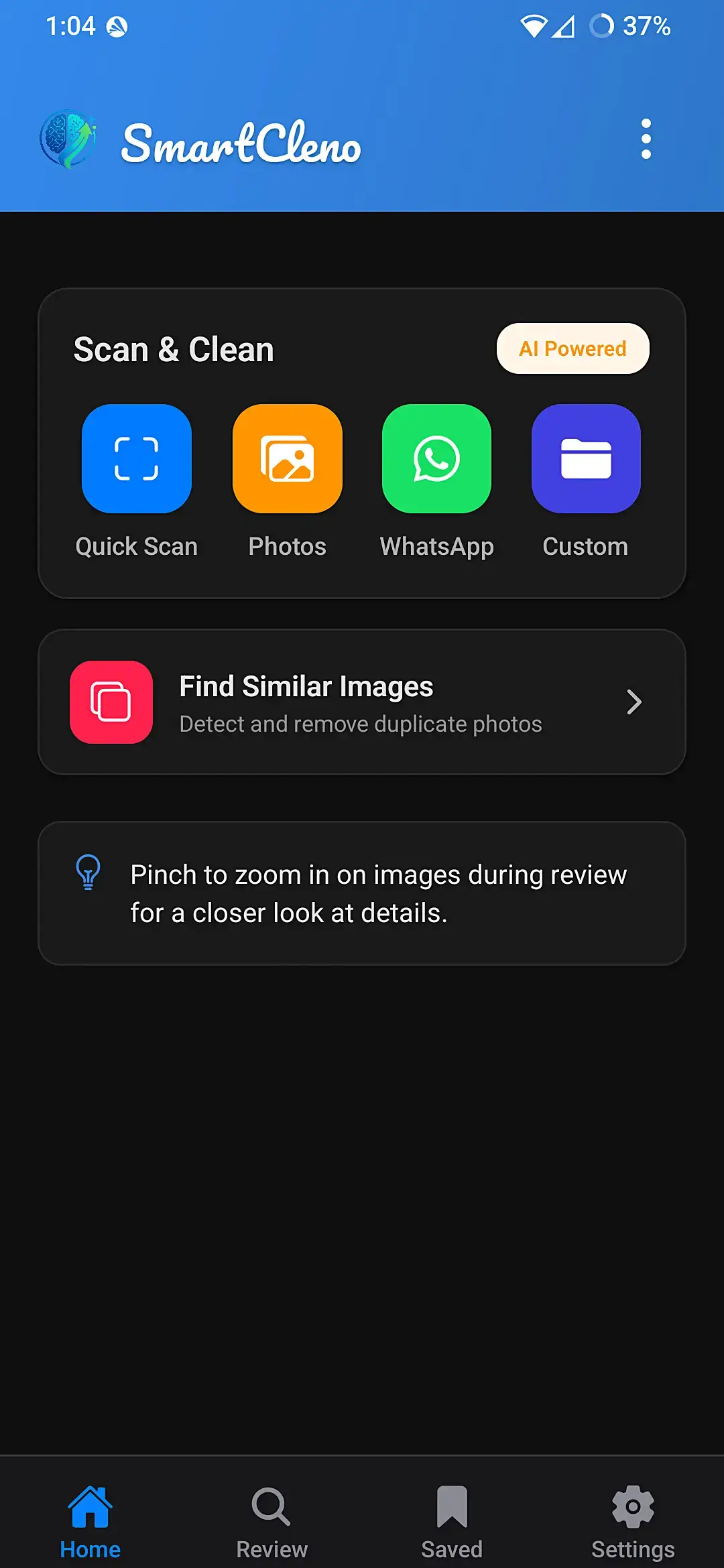 SmartCleno Home Screen