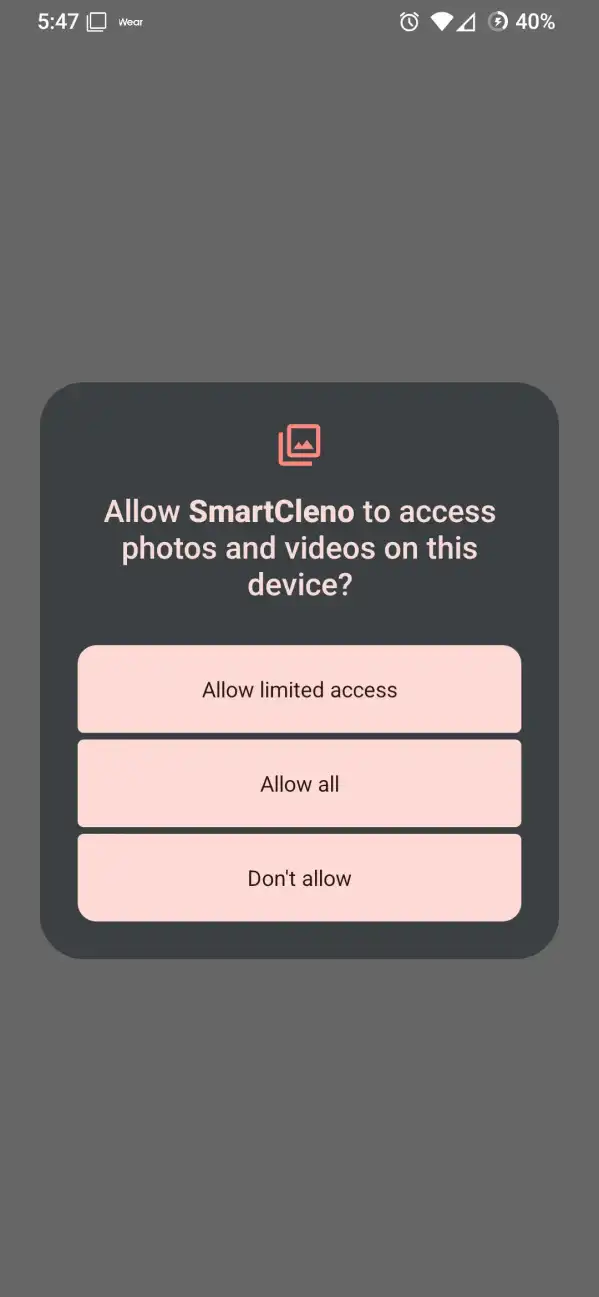 Example of permission prompts in SmartCleno